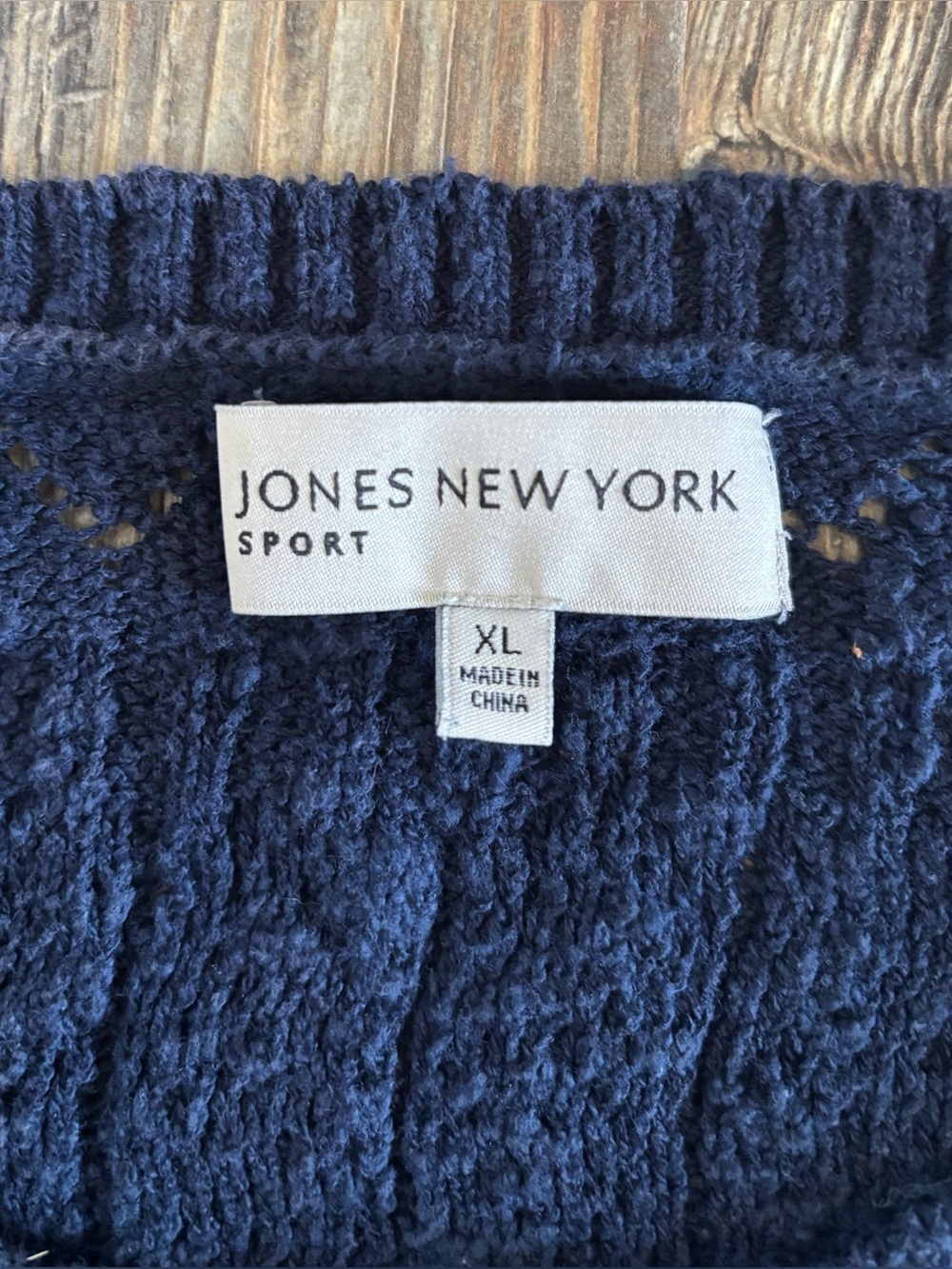 Jones New York Sport Open Knit 3/4 Sleeve Pullover Sweater Womens XL Navy Blue - Picture 3 of 7